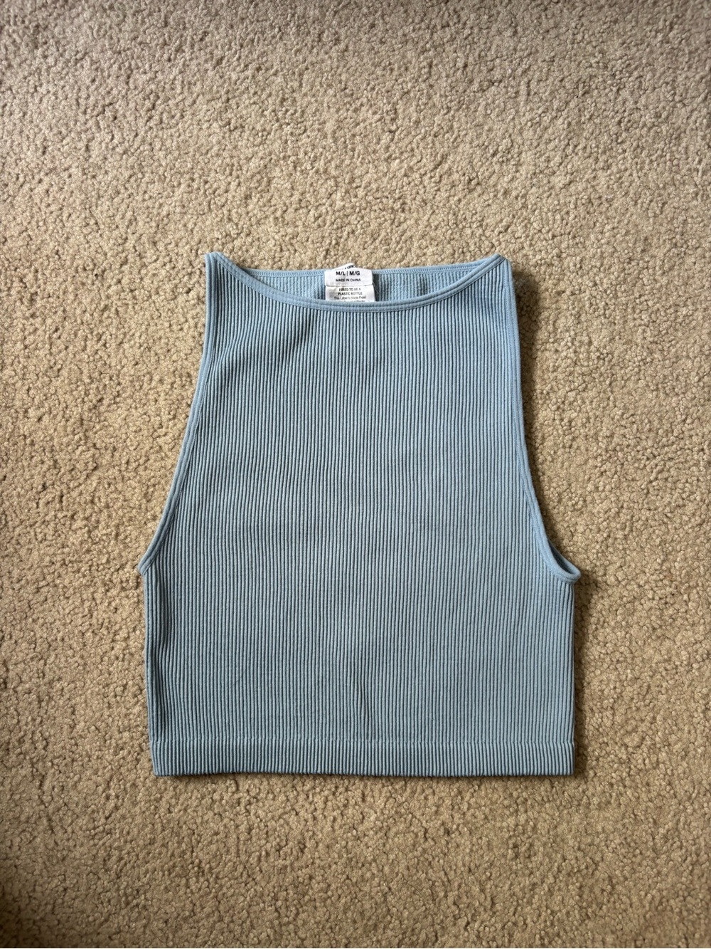 Cotton On Ribbed High-Neck Crop Tank - Light Blue